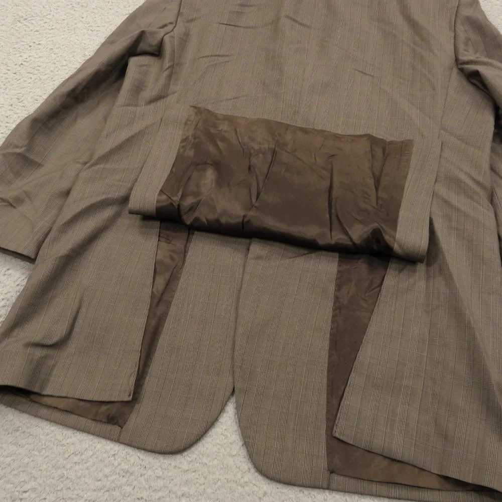 John Varvatos Suit 42R Super 120s Worsted Wool Brown Plaid 35x30 Trousers